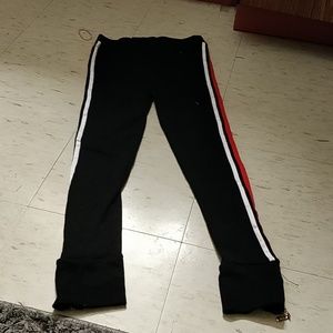 Red and white striped leggings